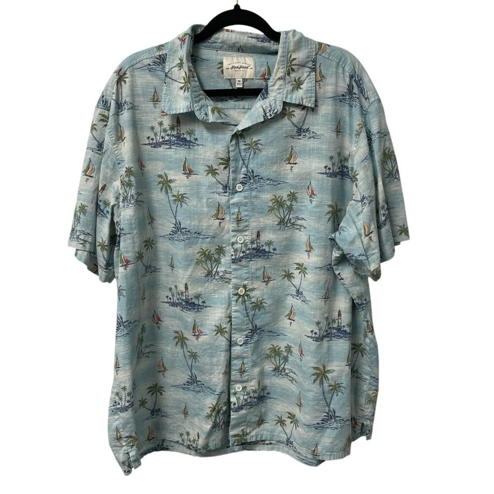 REDHEAD BUTTON UP SHIRT SHORT SLEEVE PALM TREE SAILBOAT TRAVEL COTTON MENS 2XL